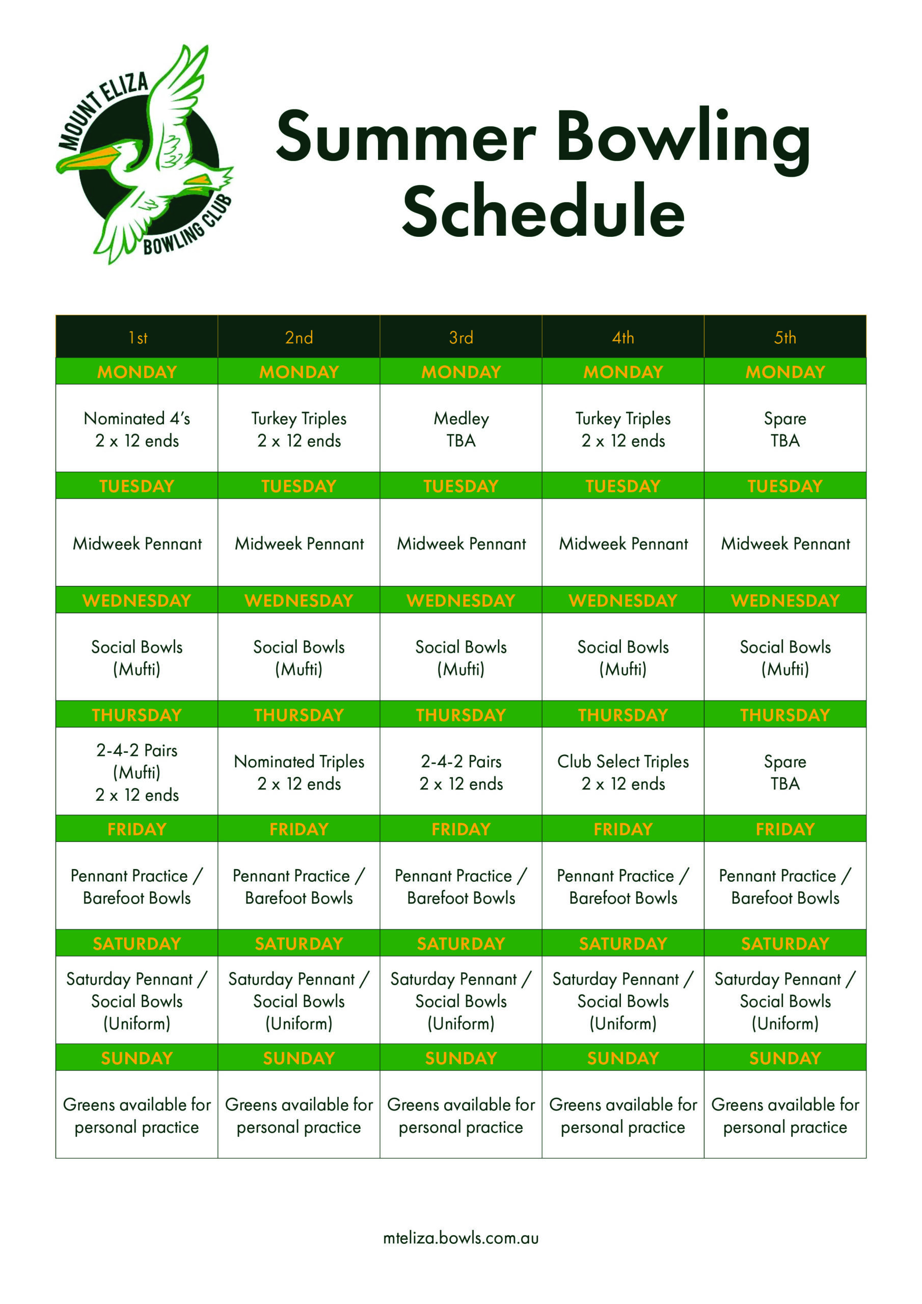 Calendar - Mt Eliza Bowls Club